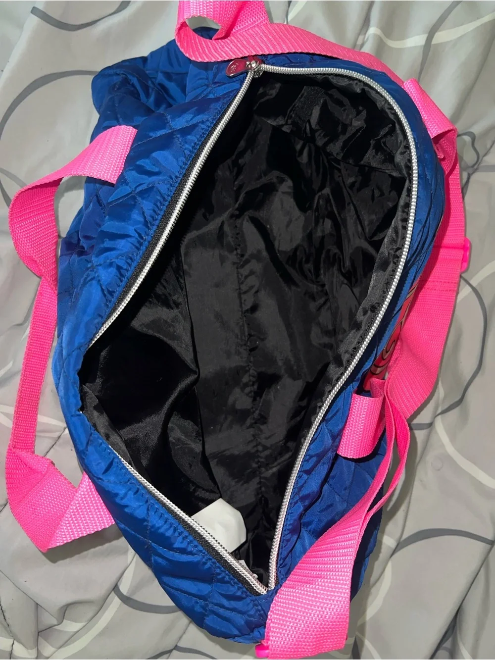 Justice Quilted Duffle Bag in Blue and Hot Pink